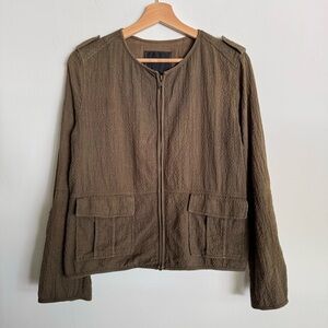 Sanctuary Womens‎ Full Zip Seersucker Military Style Jacket Olive Green Size M